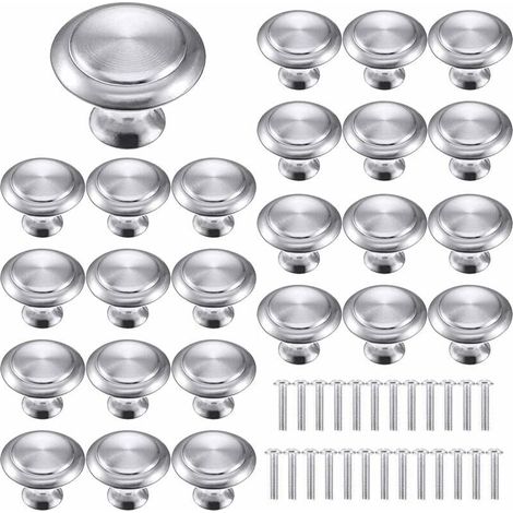 25 pièces Poignées Meuble pour,Boutons de Tiroir,Boutons Porte Rond,Poignées rondes en acier inoxydable,Postuler à Placard Armoire Cuisine, Chambre d'enfant, Versailles, Ensoleillé