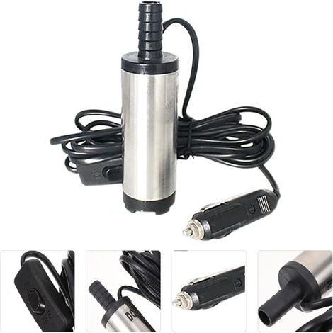 12 V Silber Dieselpumpe Öltransferpumpe Elektrische Ölpumpe Pumpeinheit Edelstahl Tauchpumpe 3 m Kabel mit Zigarettenanzünderstecker Passend für Auto Motorrad Bar MUMU (1/4)
