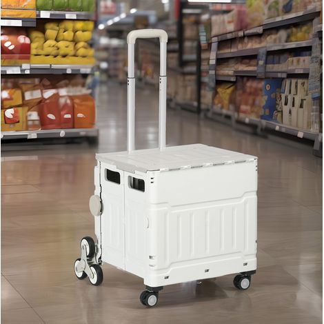 Chariot de courses pliable monte-escaliers, poignée télescopique réglable 3 positions, 80 kg, 51 L, blanc, pour courses et déplacements - CHICFURN (1/5)