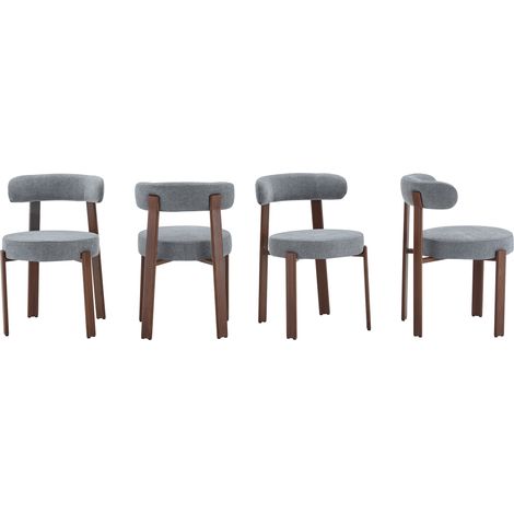 Chaise de salle à manger moderne en tissu gris avec structure en fer et pieds en bois, lot de 4 (1/5)