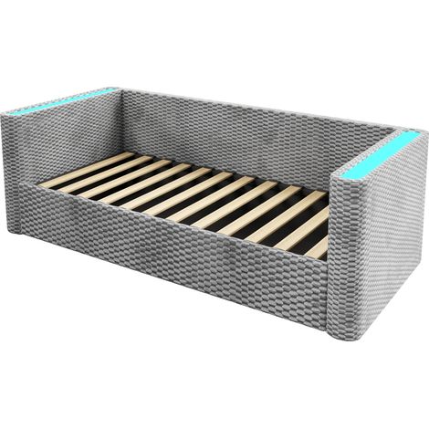 Tagesbett 90 x 200 cm mit LED, hydraulischem Bettkasten, Lattenrost, grauer Samt (1/5)