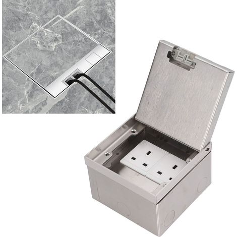 Boîtier de prise de sol indonésien à deux prises de courant à trois trous de type 45, en acier inoxydable plat à clapet, finition marbre, 250 V CA. (1/5)