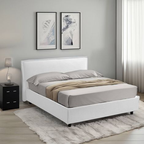 Cama Matrimonial Bruzolo, Colchón Incluido, Hecho en Italia, Blanco (1/5)