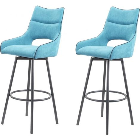 Lot de 2 chaises hautes de bar tissu bleu - ROY (1/5)