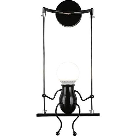MINKUROW Simple Moda Muñeca Columpio Niños Moderno Aplique De Pared Sala De Estar Dormitorio Creativo Luz De Pared Junto A La Cama Vacaciones / Regalo De Boda (Negro) (1/4)