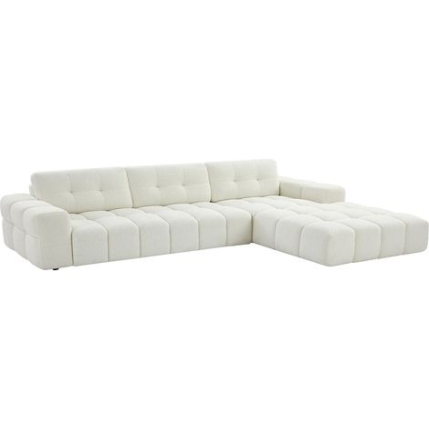 Canapé d'angle droit en tissu bouclette blanc SOPELANA (1/5)