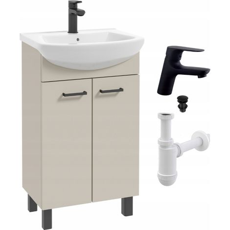 STAMAR Badezimmermöbelset - 50 cm - Kaschmir Beige - Modernes Design - Mit Waschbecken und Armatur