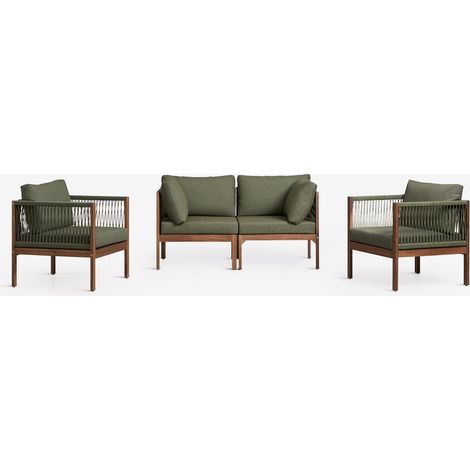 Conjunto de jardín con sofá modular de 2 piezas con reposabrazos y 2 sillones en madera de acacia Branson SKLUM (1/5)