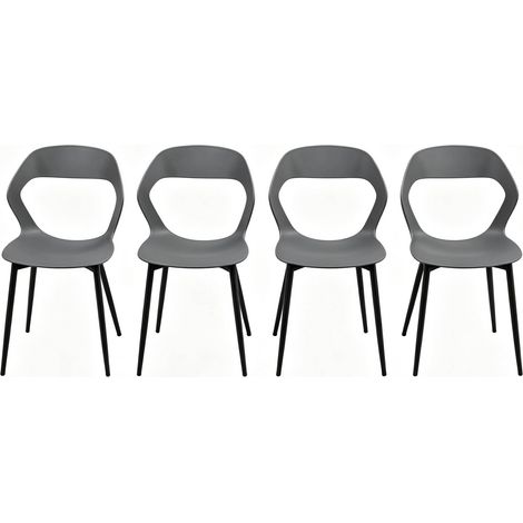 Set de 4 sillas de comedor modernas en PP y metal gris con respaldo ergonómico perforado MODENUIT (1/5)