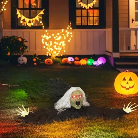 Decorazione di Halloween da 183 cm, vecchio zombie di Halloween con luci LED e funzione sonora, per feste (1/5)