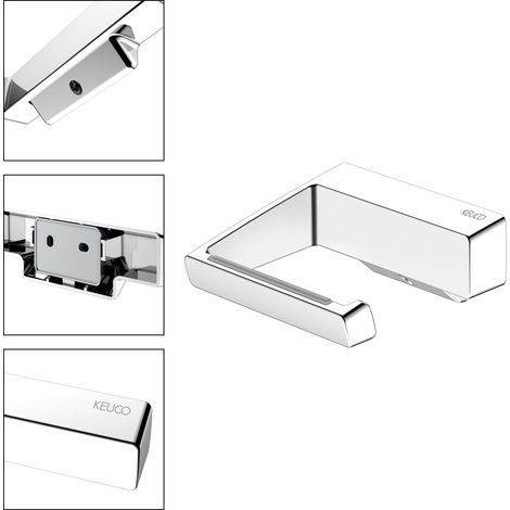 Dérouleur papier toilette à coller ou à percer KEUCO Rose, made in Germany, en métal, chrome poli, rigide, forme ouverte, colle fourni, pour salle de bains ou WC, fixation murale (1/5)