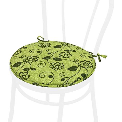 Cuscino Sedia Rotondo Morbido Lavabile Laccetti Fissaggio Fiori Vettoriali 100% Made In Italy - Verde