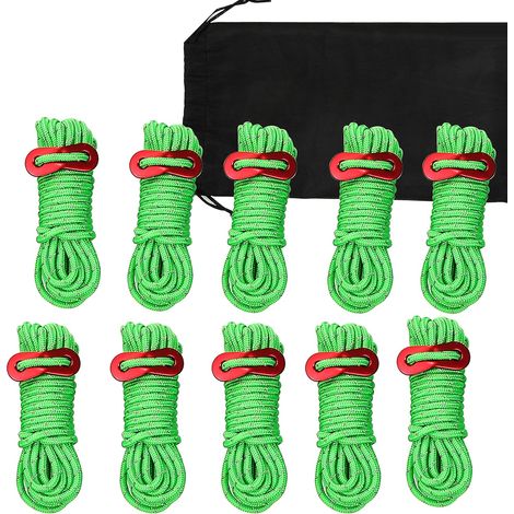 Cordes pour Tente Réfléchissante ,Corde de Guidage pour Tente légère avec tendeur en Aluminium, 10 Pieds Vert Guy Corde idéal pour Le Camping Randonnée Auvent Tente (1/5)