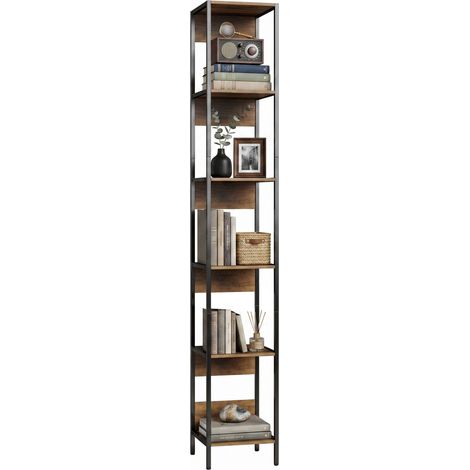 Bibliothèque verticale gain de place, 6 étagères, 29,5 x 30 x 185 cm, marron (1/5)