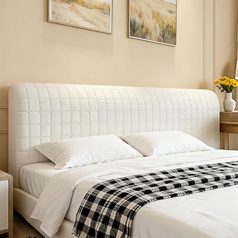 Kindfiber OÜ-Housse de Tête de Lit Carreaux Petits Housse de Tete de Lit en Velours Doux Épaisse Housses pour Tête de Lit Chambre à Coucher Blanc Cassé 160cm (1/5)