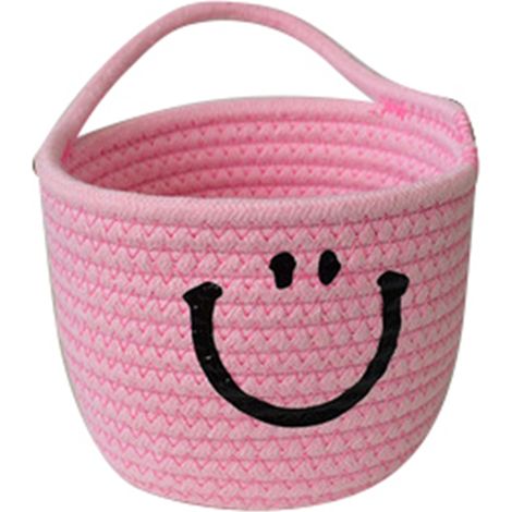Panier mural en corde de coton rose, petit rangement pliable doux tissé à la main pour maison (1/5)