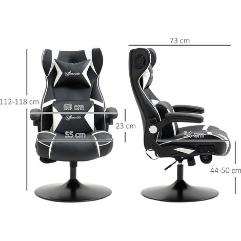 Fauteuil de jeu Vinsetto, fauteuil de jeu, haut-parleurs intégrés, dossier inclinable, noir et blanc, 69 x 73 x 118 cm (1/5)