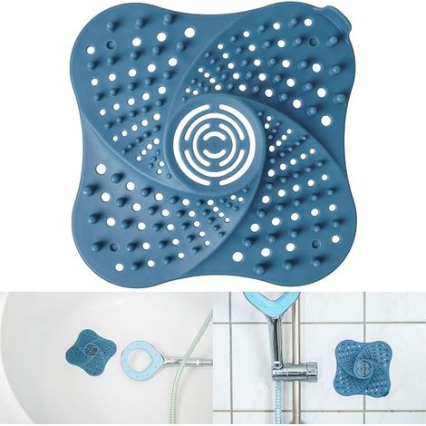 Sink Drain Filters, 1 Piece, Blue, TPR, 13 x 13 cm, with 4 Suction Cups, Bathroom Water Plug, Shower Hair Strainer, Bath Hair Catcher Filter, Easy Clean (1/5)