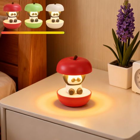 Veilleuse Panda Mignon dans une Pomme, Lampe LED Tactile Rechargeable par USB à 3 Niveaux d'Intensité, Veilleuse Kawaii pour Chambre d'Enfant, Décoration Animale Originale et Cadeau d'Anniversaire ou (1/5)