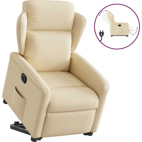 Relaxsessel mit Aufstehhilfe Elektrisch Creme Stoff