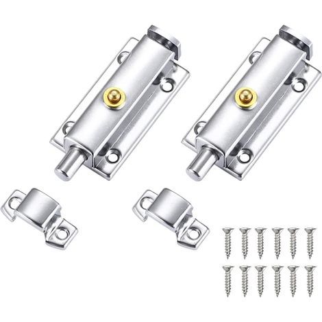 2 Pcs Verrou Porte en Acier Inox Loquets de Porte, Loquet de Verrouillage Automatique Targette Portail Verrou de Sécurité Verrou Bouton (1/5)