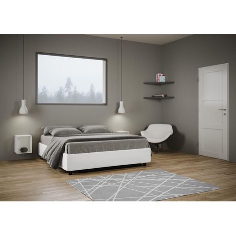 Letto matrimoniale sommier AZELIA bianco senza contenitore con rete a doghe (1/2)