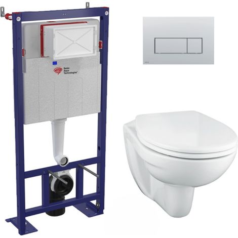 Swiss Aqua Technologies Pack WC Bâti-support autoportant + WC Porcher sans bride + Abattant Astor + Plaque Chrome mat (SMART-Porcher-M572) (1/5)