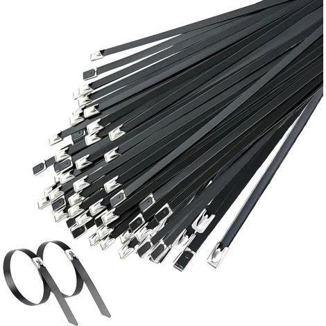 Black 200mm Hose Clamps, 50 Stainless Steel Fasteners, Stainless Steel Hose Clamps for Exhaust Heat Wrap, for Maintaining Fences and Awnings (1/5)
