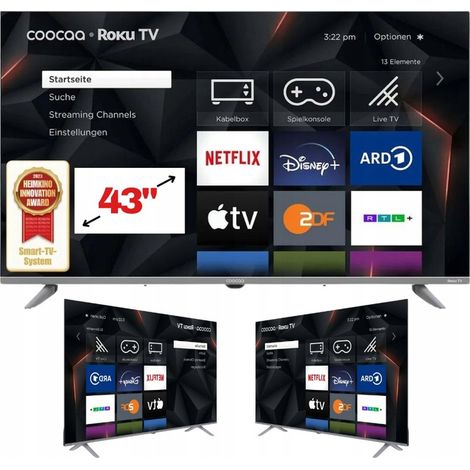 Smart-TV 43 Zoll COOCAA 43R5G 43" 4K UHD LED-Fernseher schwarz