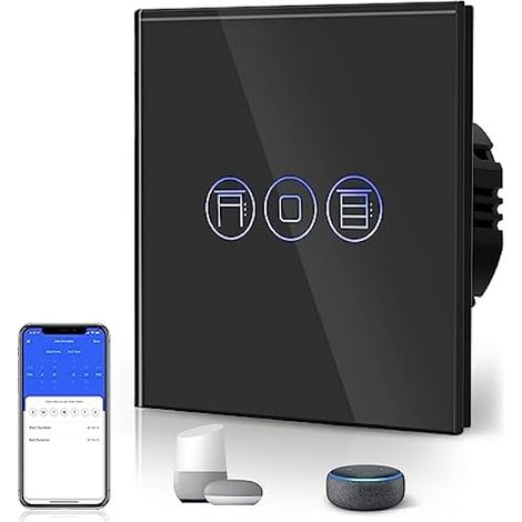 Berühren Rolladen Wandschalter 3 Fach 1 Weg kompatibel mit Alexa Google Home (Neutralleiter erforderlich) 86MM Schwarz (1/5)