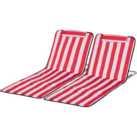 Set 2 lettini spiaggia pieghevoli rossi con schienale regolabile 5 livelli e borsa