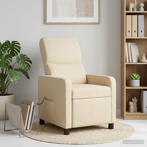 vidaXL Silla de masajes reclinable Crema Poliéster (1/5)