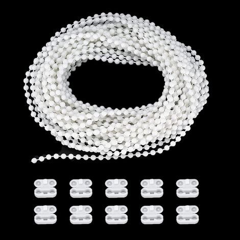 Chaînette de Rechange 10 m – Cordon à Billes 4,5 mm pour Stores Vénitiens Enrouleurs – Avec 10 Connecteurs – Blanc (1/5)