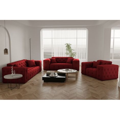 Sofaset Designersofa CHANTAL 3-2-1 in Stoff Opera Velvet Rubinrot (1/5)