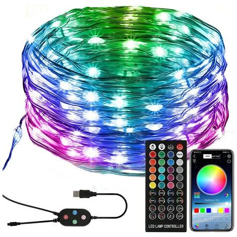 Weihnachtsbeleuchtung, RGB, 15 m, 150 LEDs, Bluetooth-App-Steuerung, Musiksynchronisation, IP44 wasserdicht, einstellbare Helligkeit, USB, mehrfarbig (1/5)