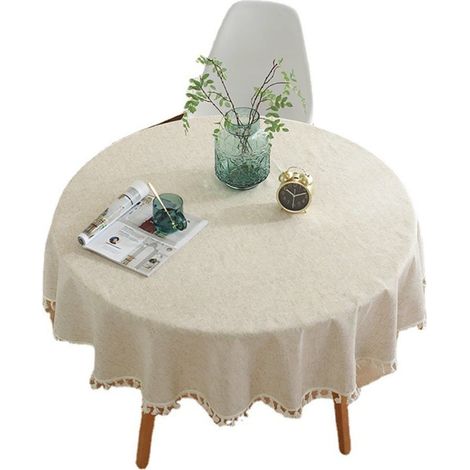 Nappes Ronde Nappe de Couleur Unie Tassel Nappe de Coton Polyvalente Intérieure et Extérieure Diamètre 100cm (1/5)