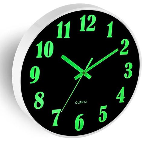 Grande horloge murale lumineuse de 30,5 cm avec chiffres lumineux - Horloge murale silencieuse - Sans tic-tac - Horloge ronde à piles - 30,5 cm (1/5)
