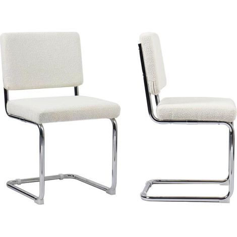 Lot de 2 chaises en tissu bouclé écru et métal chromé - Dulce (1/5)