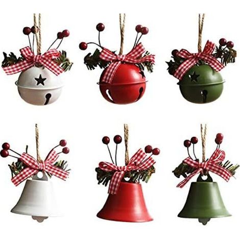 Clochette De Noël - En Métal - 12 X 5,5 X 5,5 Cm - Pour Arbre De Noël Porte Guirlande Couronne - Lot De 6 (1/5)