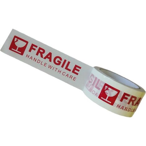 Ruban adhésif d'emballage et de scellage avec étiquette d'avertissement pour gobelet et ruban fragile (48 mm x 100 m) (1/4)