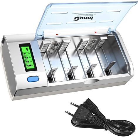LCD-Universal-Akkuladegerät, Schnellladegerät für AA/LR6, AAA/LR3, C/R14, D/R20, 9V Ni-MH Ni-CD Akkus, mit Entladefunktion