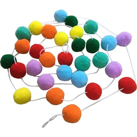 Guirlande de boules de feutre de laine, guirlande de pompons colorés, faite à la main pour décorer les murs et le sapin de Noël (1/5)