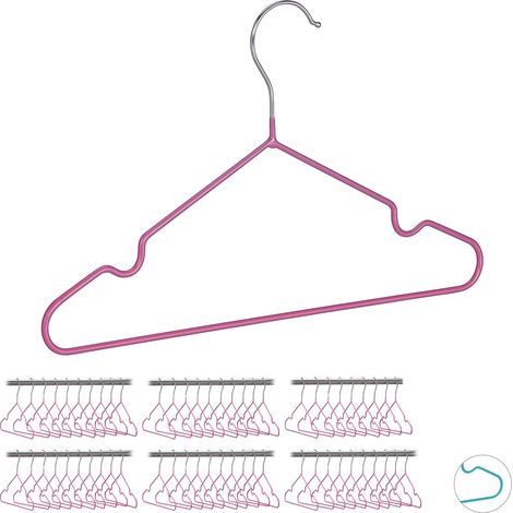 Pack de 60 Perchas Bebé Antideslizantes, Metal, Rosa, 30 cm
