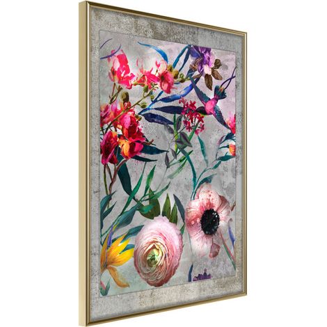 Affiche Murale Encadrée "Scattered Flowers" 21 x 30 cm Or