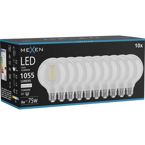 Mexen Vintis 10x ampoule filament LED E27, G95, 8W, Neutre - 4000K, 1055 lm, clair - L157-E27-0840-00x10 (1/5)