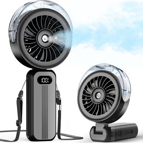 Ventilateur Brumisateur Portable Rechargeable 4000mAh, Haute Vitesse, Spray d’Eau, Ventilateur de Main Compact pour Voyage et Maison (1/5)