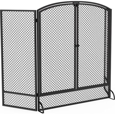 Pare-feu de Cheminée Pliable 3 Panneaux 2 Portes 122x10x75cm Noir (1/5)