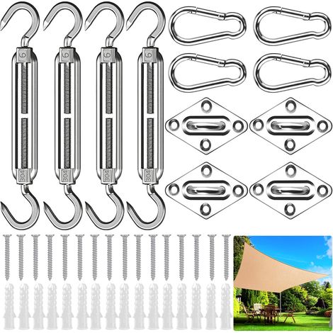 Shade Sail Fixing Kit, 44 Piece Shade Sail Mounting Kit, 304 Stainless Steel Fixing Accessories Kit, Garden Sail Fixing Kit (1/5)