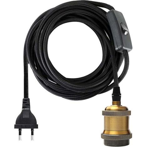 Douille E27 avec Interrupteur, Fil électrique en Tissu de Câble de 1.2 mètres pour Douille Ampoule/ Edison retro suspension Luminair/ Lampe Créative, Adaptateur de Lampe Vintage Laiton - Crezuo (1/4)