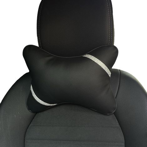Auto-Kopfstützenkissen mit Strasssteinen, Auto-Kopfstützenkissen aus Leder und Baumwolle, Nackenkissen für Autositze, Bürostühle, Gaming-Stühle, 1 Stück (Black Diamond g) (1/5)